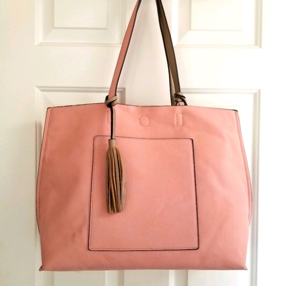 Pink Faux Leather Tote Bag with Tassels - Picture 1 of 13